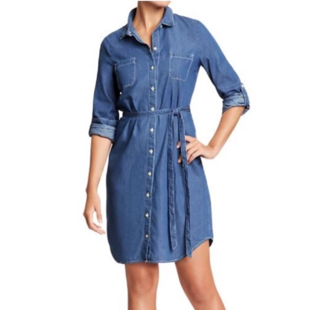 Old Navy | Blue Chambray Roll Tab Tie Waist Shirt Dress *NWT*